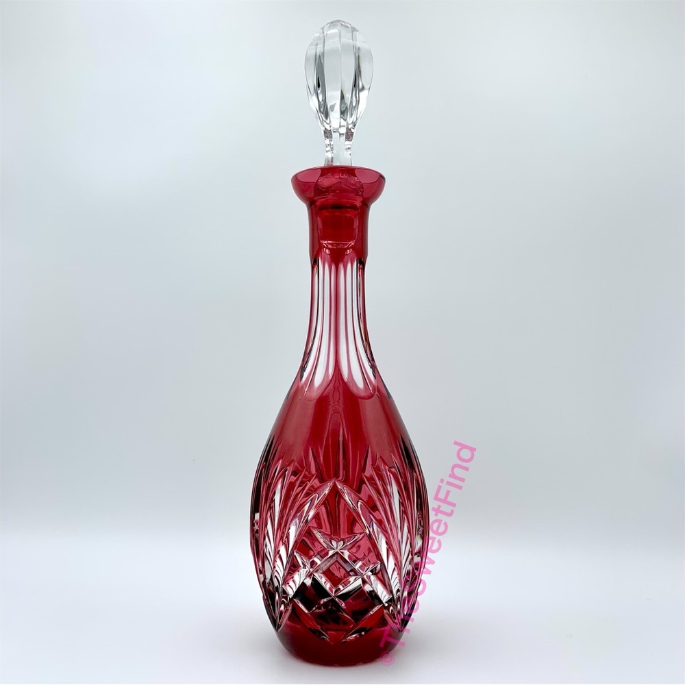 Nachtmann Nierstein Cranberry Ruby Cut to Clear Crystal Decanter RARE 1960s MINT